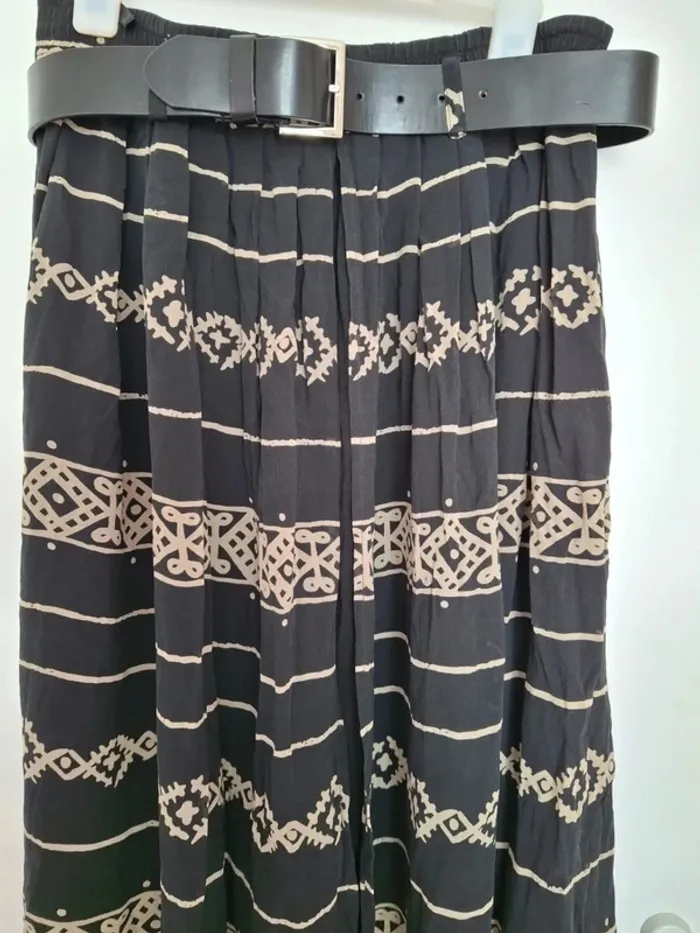 Jupe longue noire beige avec ceinture marc aurel taille 36 S - photo numéro 6
