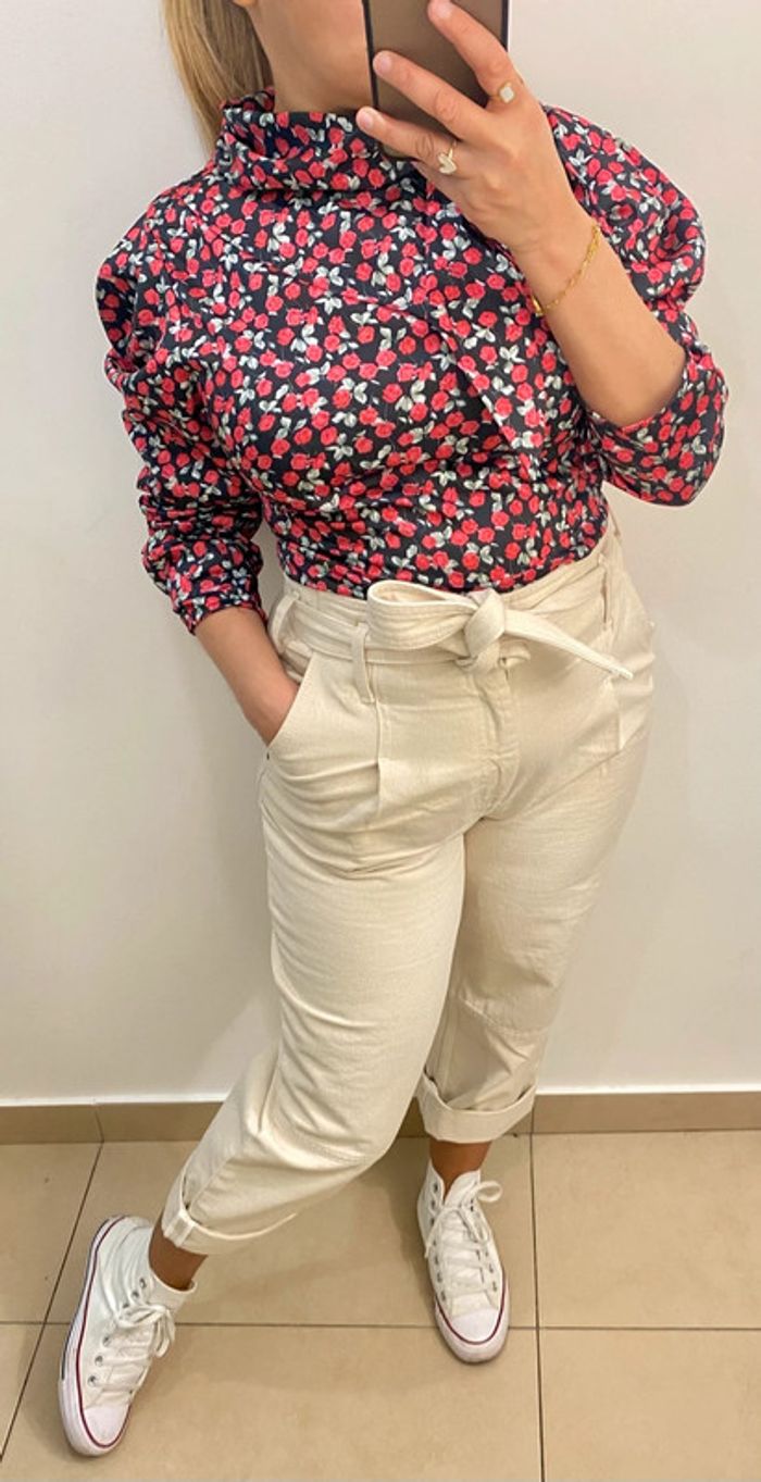 Jolie Blouse A Fleurs Élégante À Nouer Taille - photo numéro 2