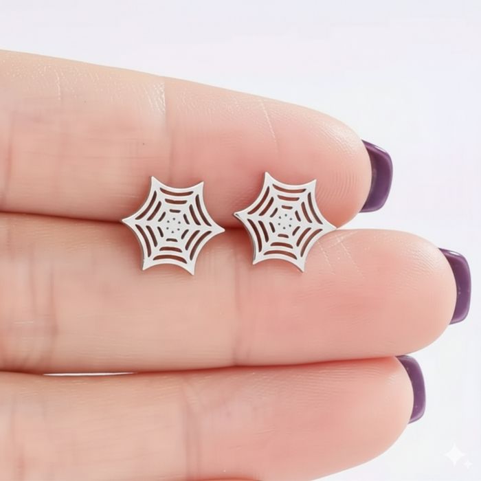 Boucles d'oreilles argentées toile d'araignée en acier inoxydable - photo numéro 3