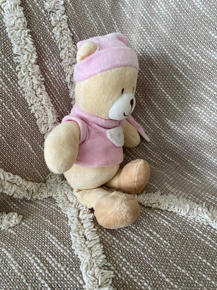 Peluche doudou 25cm CP international ours beige et rose très bon état - photo numéro 3