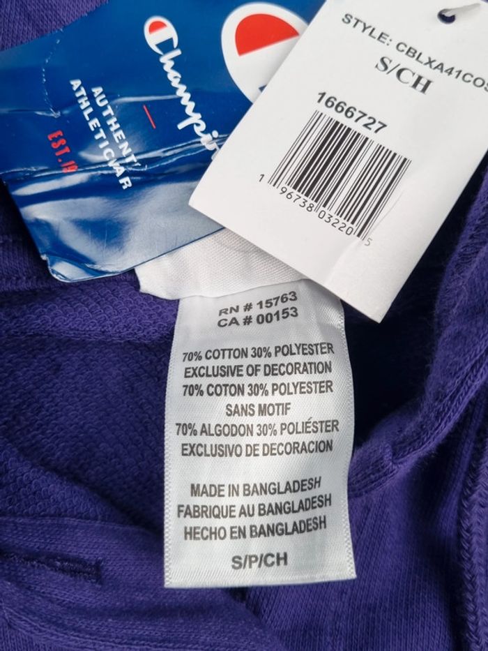 Sweat à capuche Champion violet – Taille S Femme (mesures en photos) - photo numéro 10