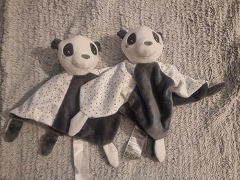 Doudou panda blanc et noir à pois