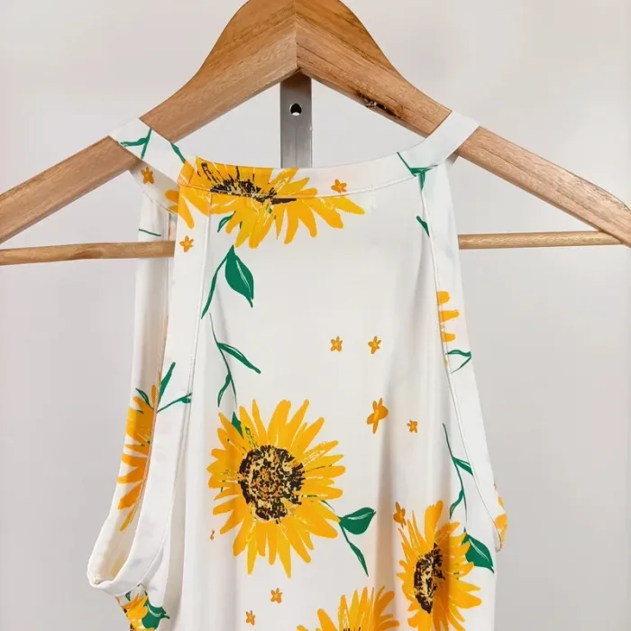 Débardeur blanc imprimé tournesols CMT Collection dos nageur léger été taille M femme A1102 - photo numéro 7
