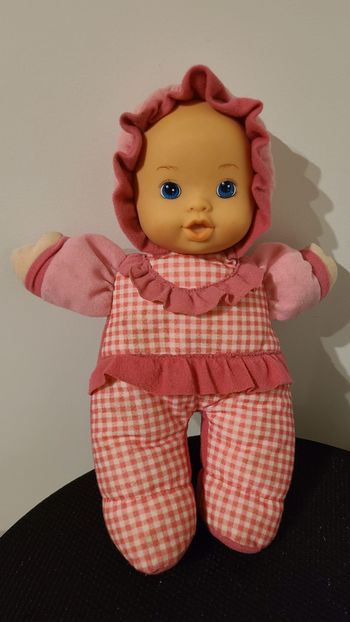 Doudou Poupée Aimantine Vichy Rouge musicale vintage