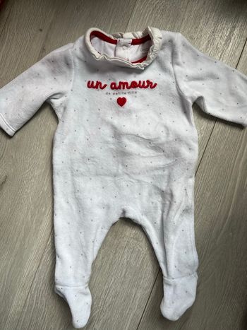 Pyjama velours Obaïbi "Un Amour" - Blanc & Rouge - 1 mois