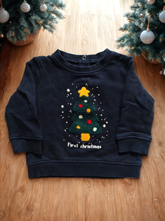 Sweat de Noël Bleu Foncé Coton Kiabi 9 mois