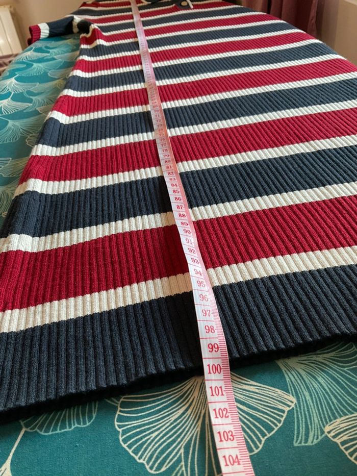 Robe côtelée manches courtes prêt du corps rayée marine et bordeaux Tommy Hilfiger taille L 028 - photo numéro 10
