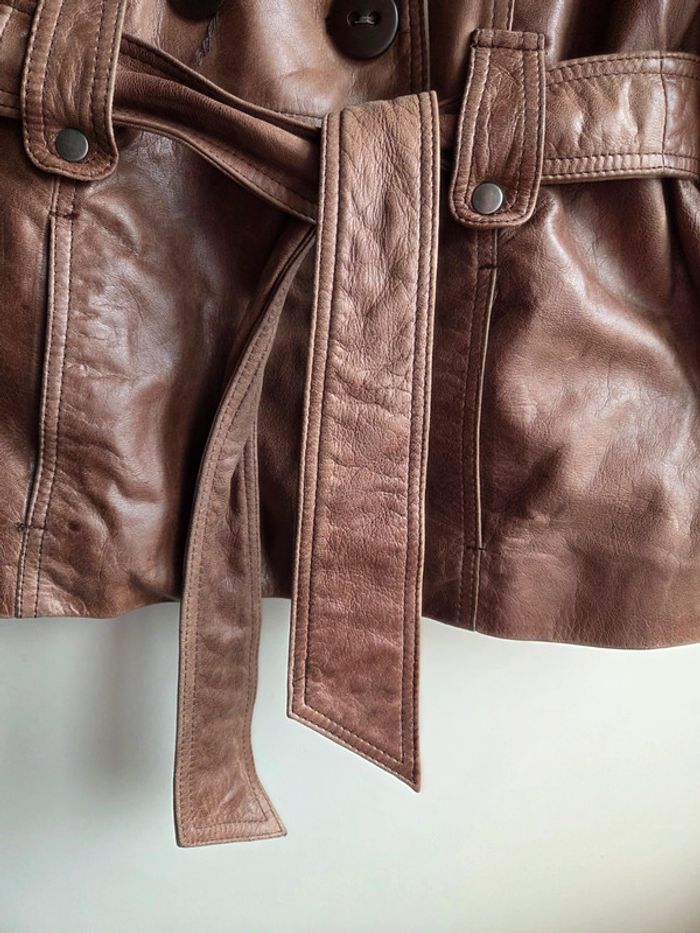 veste en cuir marron promod taille m - ceinturée - photo numéro 2