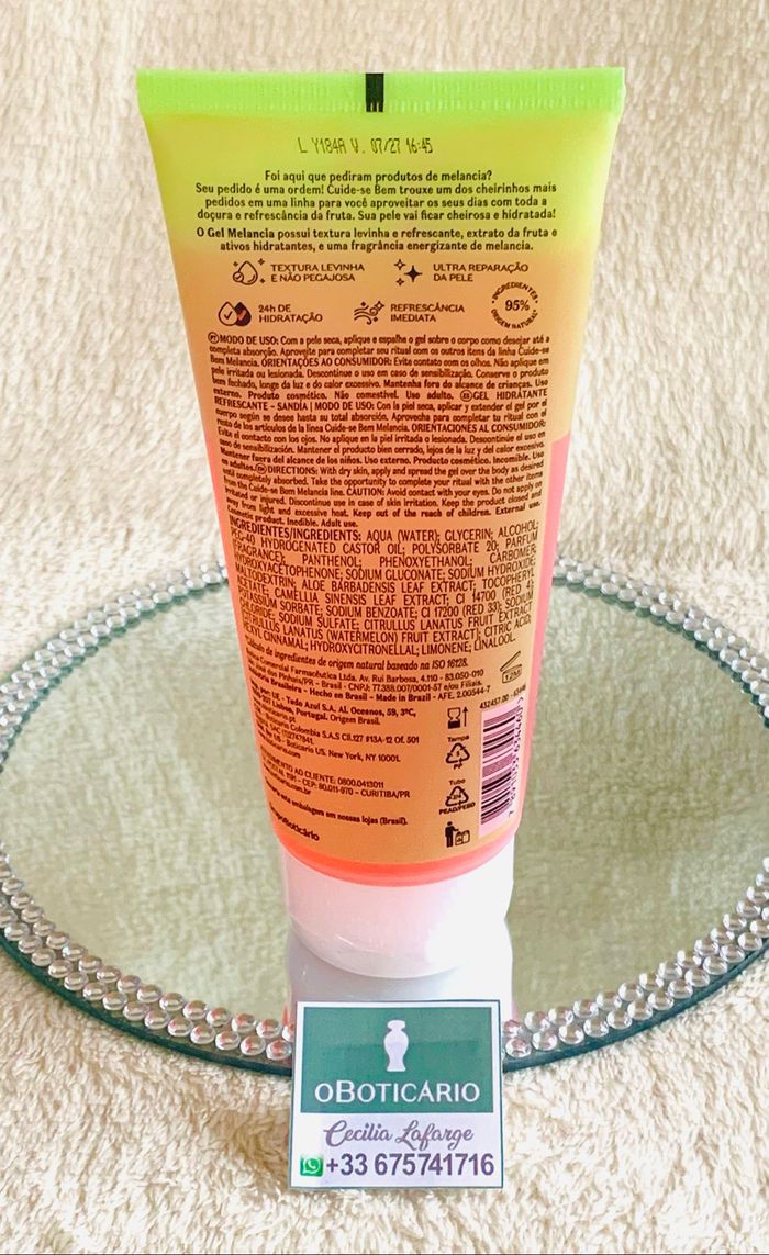 Gel corps hydratant rafraîchissant Melancia (pastèque, sandia) OBoticário - photo numéro 2