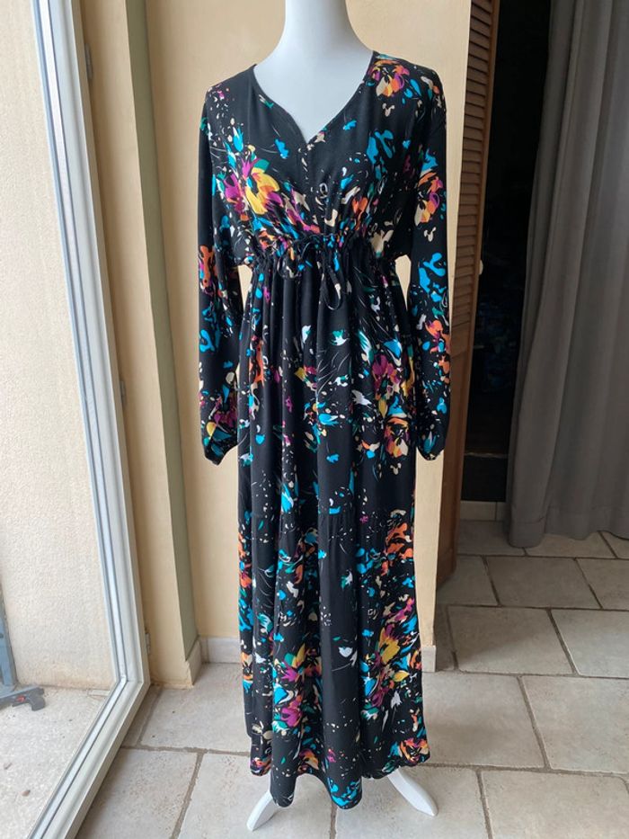 Robe longue noire à motifs multicolores S.E.N 44 - photo numéro 2