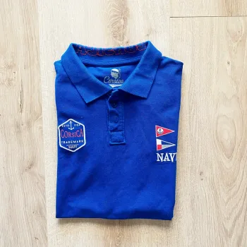 Corsica Fashion Trademark Polo Navi Bleu Méditerranéen Homme Exclusive Sea Ship Sailor (Taille S)