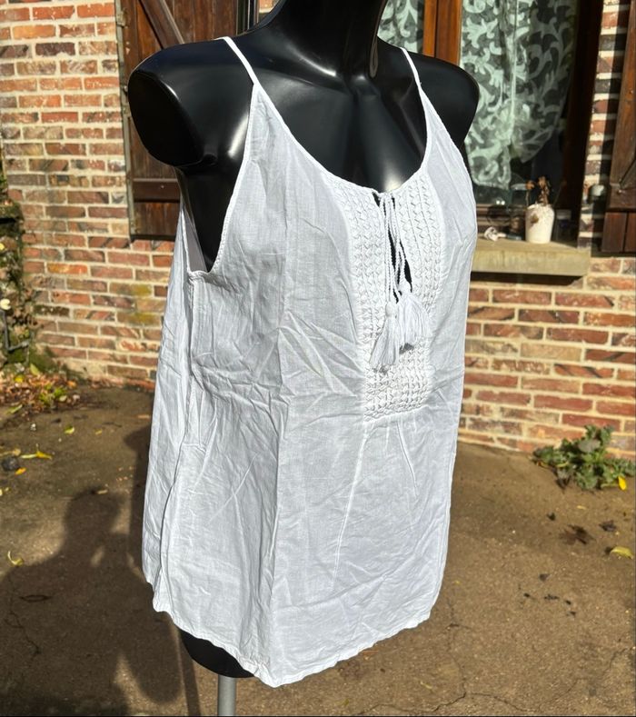 🤍 Top blanc bohème à bretelles - Promod - T38 - photo numéro 2
