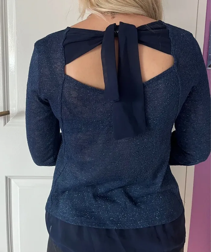 Haut bleu pailleté manches longues Breal - photo numéro 2