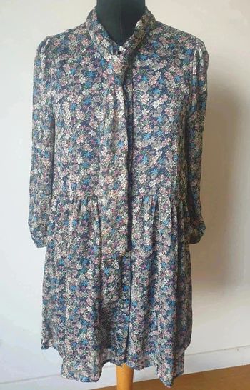 Idée cadeau 🎁 - Robe M Lili et Lala fleurie bleu ML cravate ou lavallière NEUF