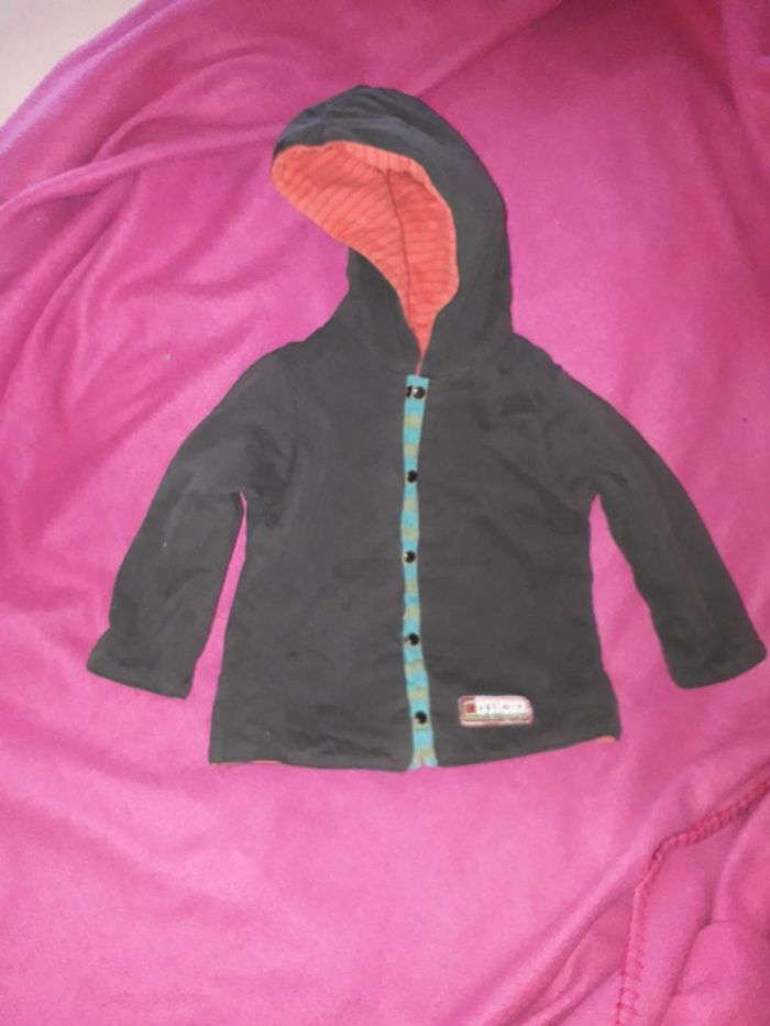 Catimini veste gilet réversible kaki orange taille 9 mois - photo numéro 1