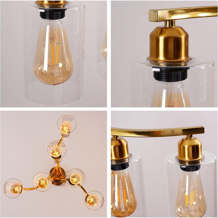 [NEUF] Lustre avec 6 Abat-jour en Verre, E27, Plafonnier Vintage - photo numéro 4