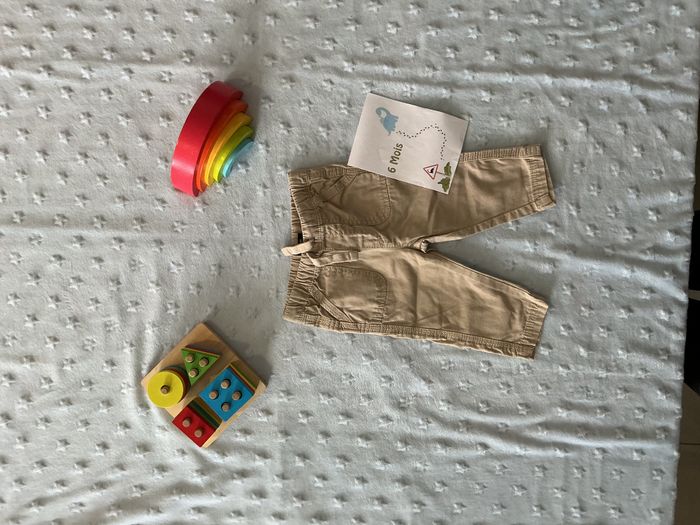 pantalon beige taille élastique et lien de serrage 6 mois kiabi - photo numéro 1