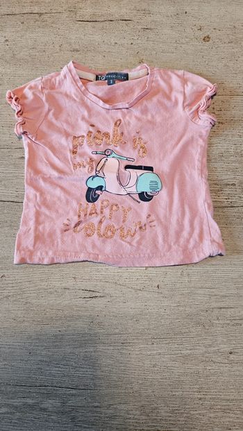 T shirt rose  clair à manches courtes, avec dessin de Vespa, TQF Collection, 3 ans, très peu mis