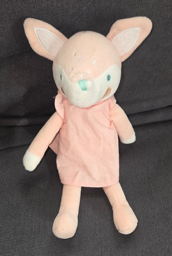 Doudou peluche Renard rose et blanc - Robe rose - Premaman