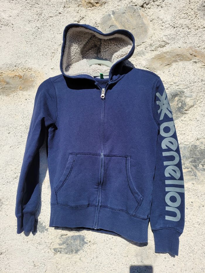 Superbe veste sweat à capuche garçon United Colors of Benetton, marine et crème, 10/11 ans