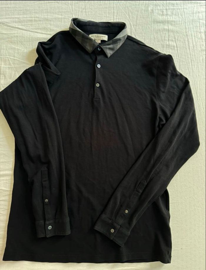 Polo Burberry noir col check – manches longues – taille L – authentique - photo numéro 2