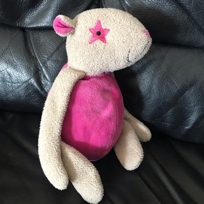 Doudou peluche souris rose boule oeil étoile rose 25cm