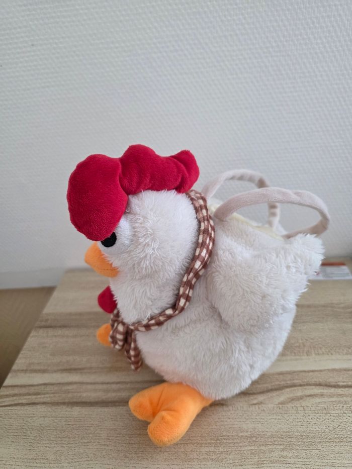 PELUCHE SAC POULE BLANCHE MARQUE FIZZY 30 CM