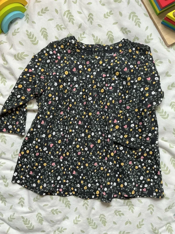 teeshirt manches longues fleuri gris foncé kimbaloo 18 mois - photo numéro 3