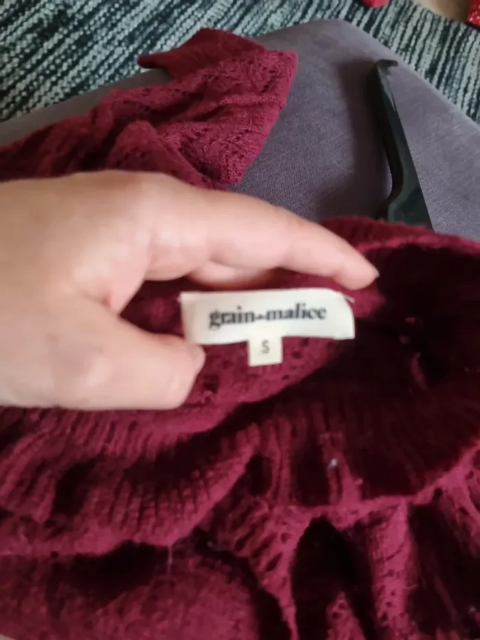 Pull bordeaux avec laine et alpaga taille S - photo numéro 5