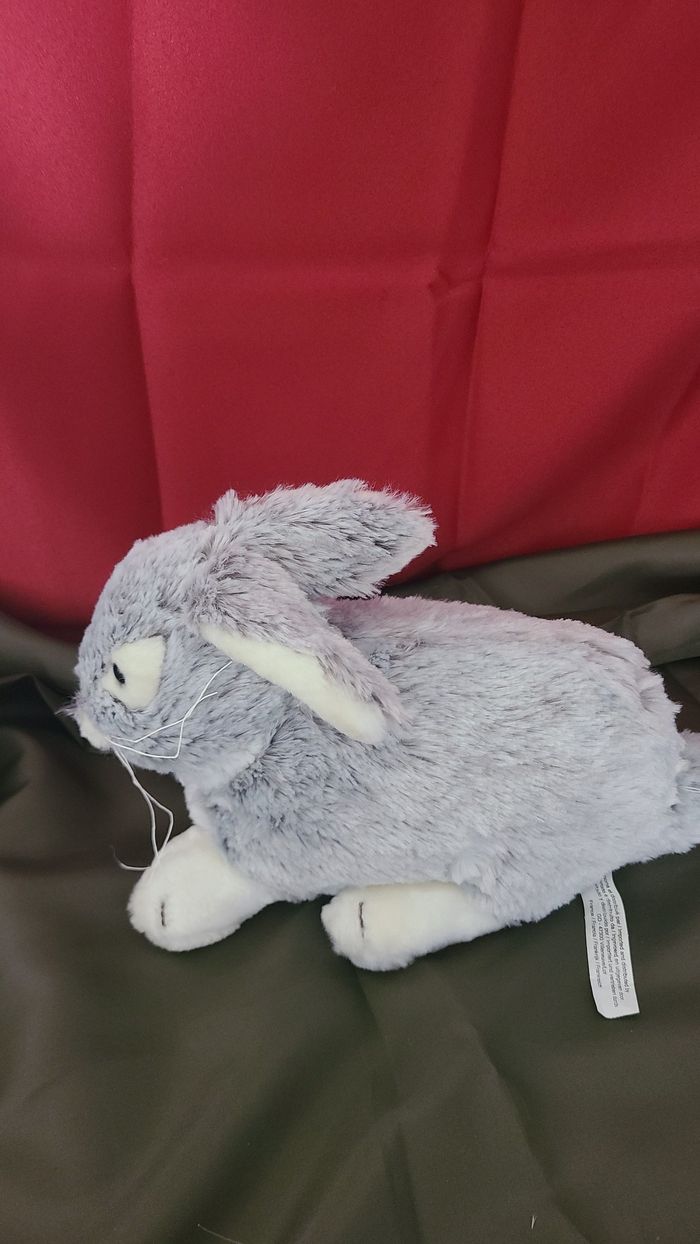 doudou peluche lapin nez marron gris blanc - photo numéro 3