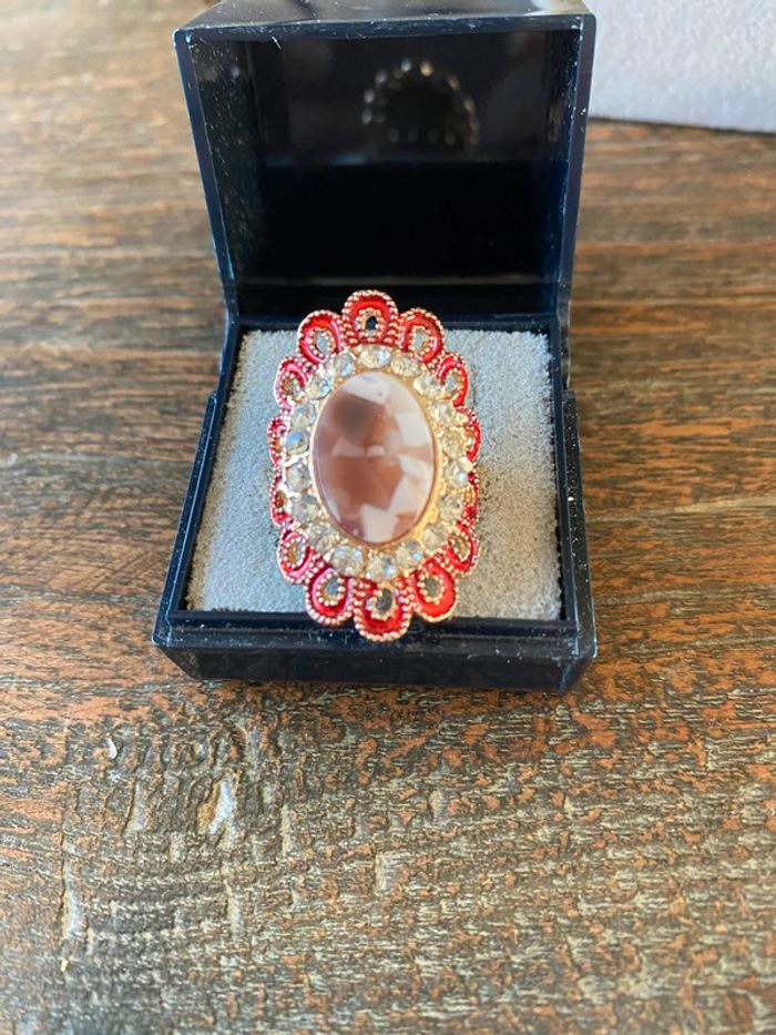 Magnifique bague réglage fleur avec strass et pierre - photo numéro 4