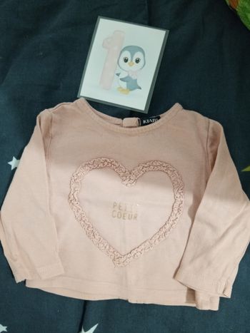 T-shirt ML rose "petit coeur" _ 1 mois