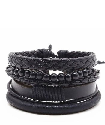Bracelet noir cuir Punk vintage Homme Femme Neuf