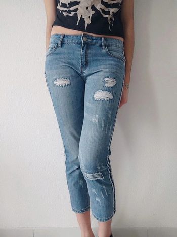 Pantalon jean Skinny court bleu clair destroy / Creeks - 36/S