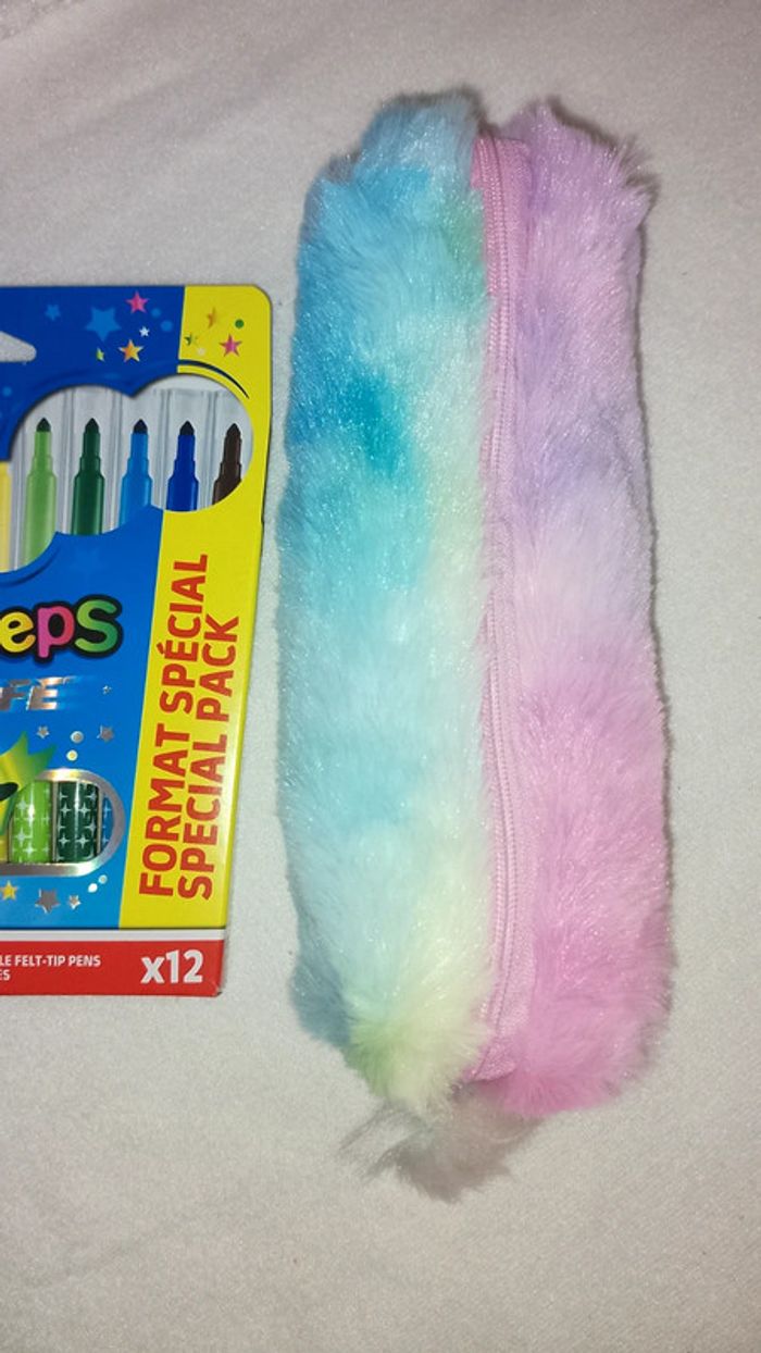 Trousse rainbow pompon rose vert - photo numéro 2