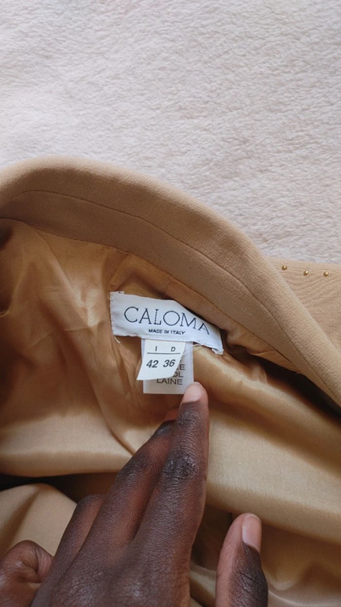 Magnifique Veste blazer cintrée en laine beige or épaules chic vintage - photo numéro 17