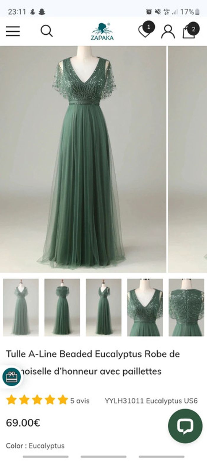 Robe demoiselle d'honneur eucalyptus paillettes. - photo numéro 3