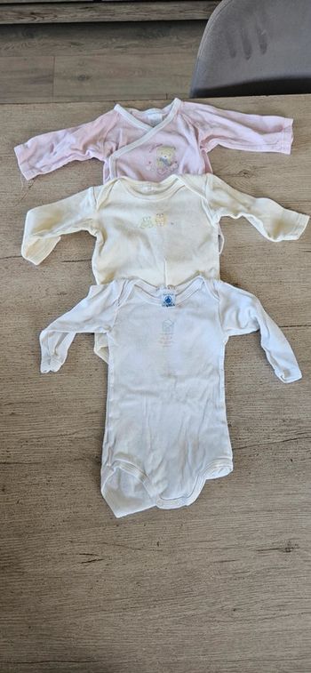 Lot de 3 bodies à manches longues, 6 mois, Petit Bateau