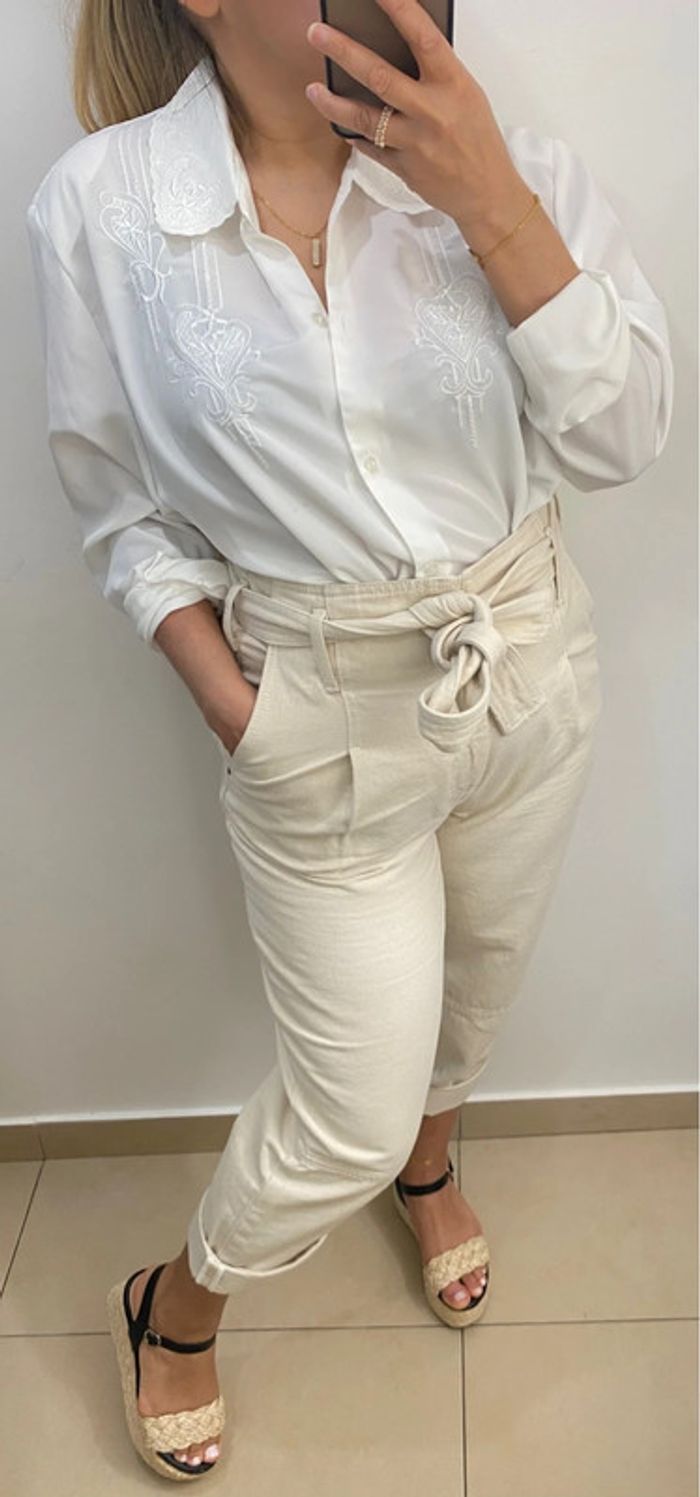 Chemise chic blanche vintage  avec broderie taille 46 - photo numéro 7