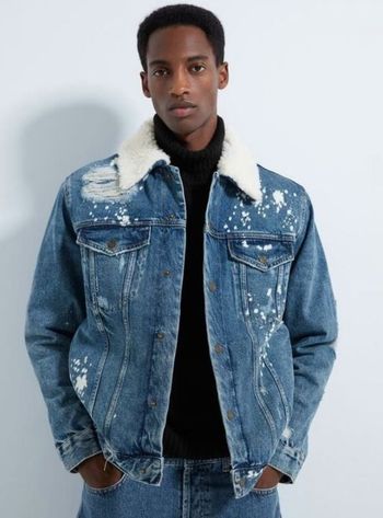 Veste en jeans fourrée à coupe droite Zara