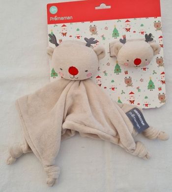 Doudou carré plat Renne beige avec bracelet - Orchestra