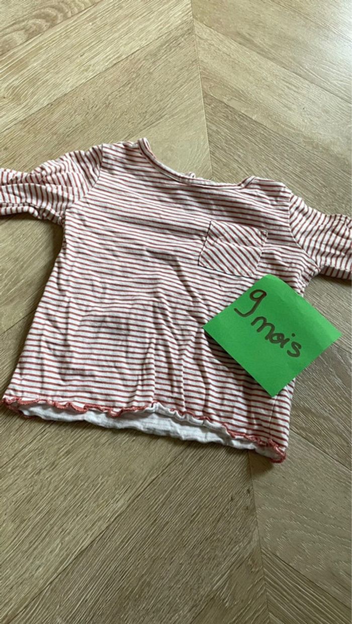 Lot t-shirt manches longues 9 mois petite fille - photo numéro 6
