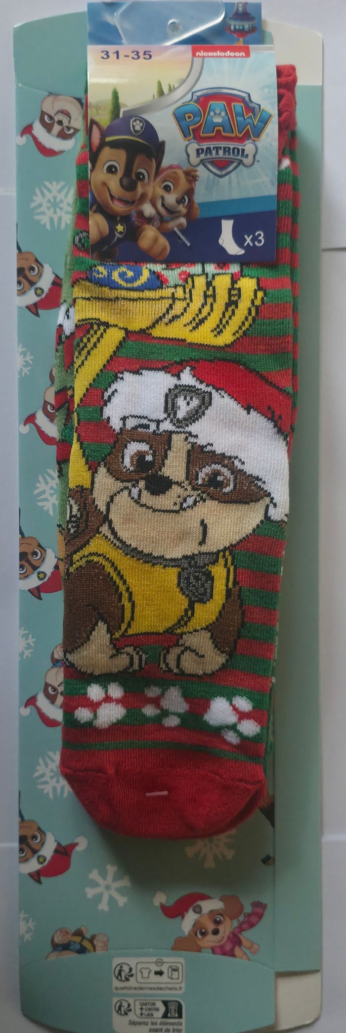 Lot de 3 paires de chaussettes pat patrouille garçon 31-34