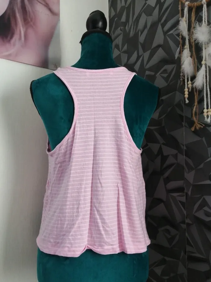 Débardeur Crop top rayé rose clair et blanc avec breloques / fb sister / (L) - photo numéro 2