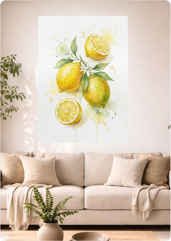 Affiche murale aquarelle “Citrons Jaunes” déco cuisine fruit A3 Sans cadre