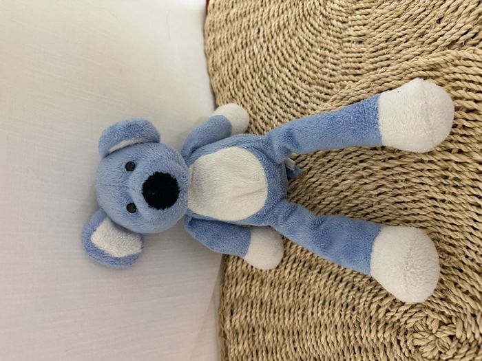 Souris NICOTOY doudou bleu et blanc en peluche - photo numéro 4