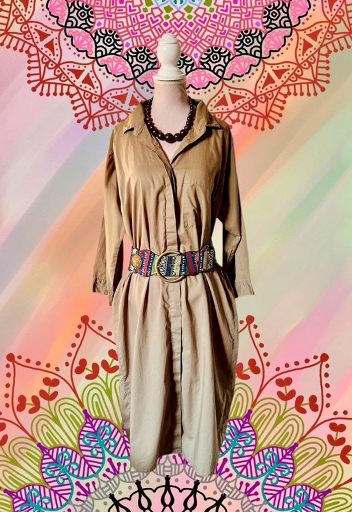 🌿🥝Chemise longue kaki boho 100% coton S/M Parfois long khaki summer shirt🥝🌿 - photo numéro 2