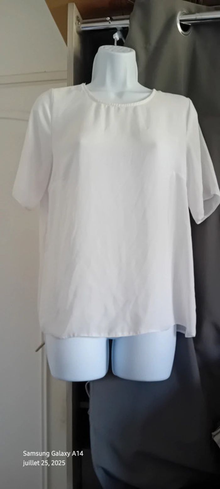 Blouse large en voile blanche dos ouvert femme M atmosphère - photo numéro 9