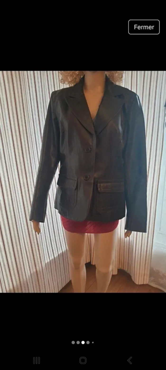 Veste Blazer en cuir Marron Etam fr 44 be 42 - photo numéro 3