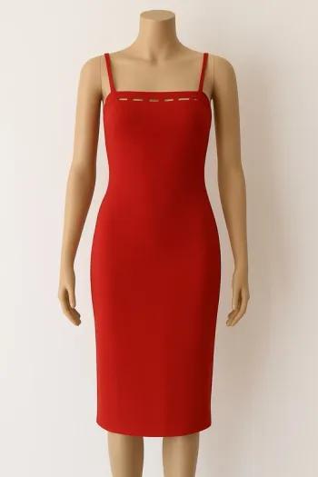 Robe longue rouge avec fente à l’arrivée